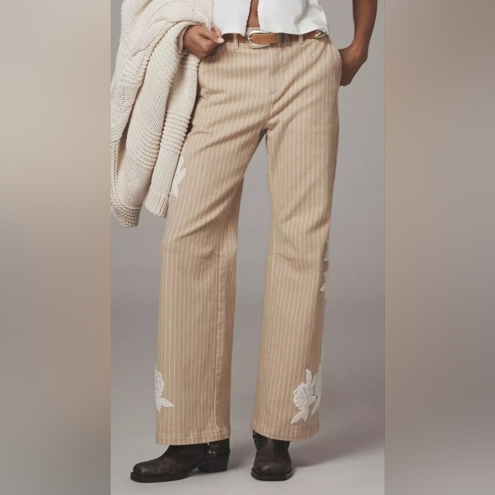 Anthropologie Lace Embellished Railroad Pants